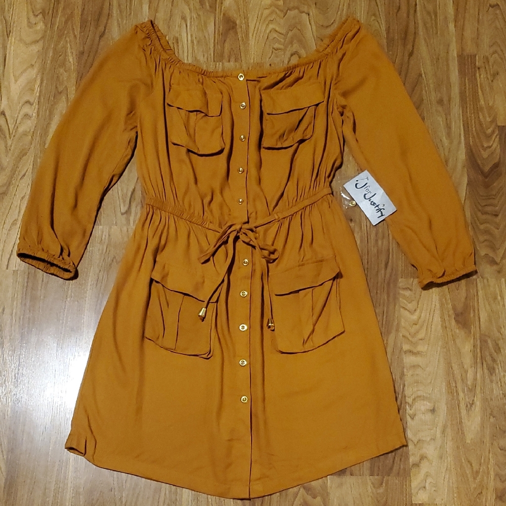 J For Justify NWT Off The Shoulder Long Sleeve Button Front Dress Copper Rust L